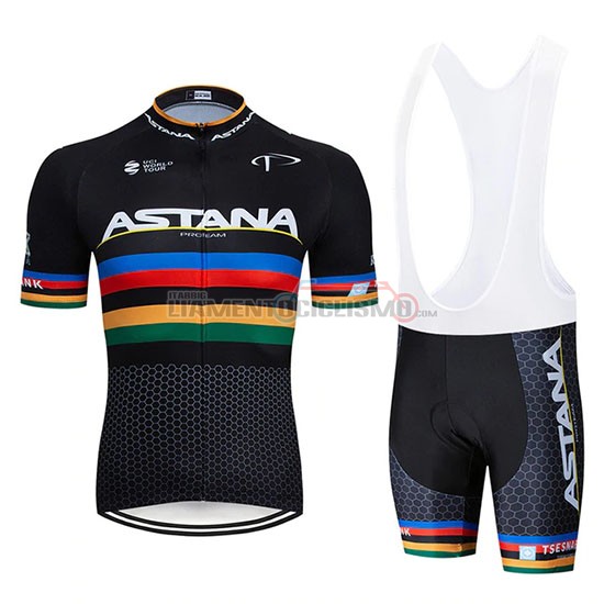 Abbigliamento Ciclismo UCI Mondo Campione Movistar Manica Corta 2019 Nero Bianco